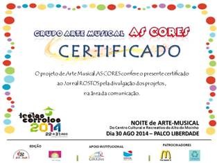Jornal «Rostos» homenageado no Seixal Pela divulgação de projectos do Grupo de Arte Musical «As Cores»