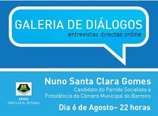 Entrevistas em Directo no “Rostos” - Barreiro / Setúbal Nuno Santa Clara Gomes entrevistas em directo no “Rostos on line” . Hoje, DIA 6 de AGOSTO, pelas 22 horas, veja aqui no ROSTOS ON LINE e SAPO LOCAL EM DIRECTO