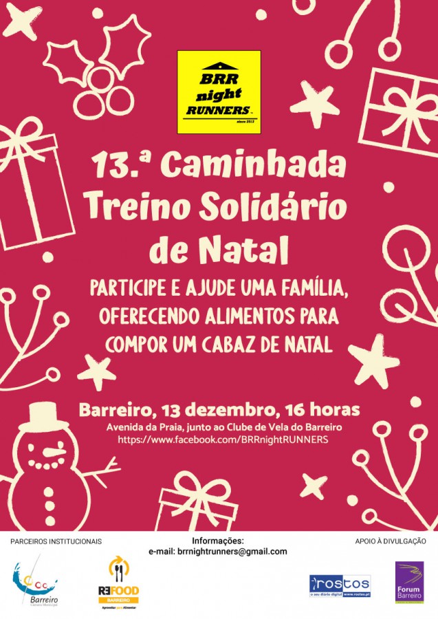 Na Avenida da Praia junto ao Clube Naval do Barreiro 13.ª edição da Caminhada/ Treino Solidário de Natal . Dia 13 de dezembro, 15h30