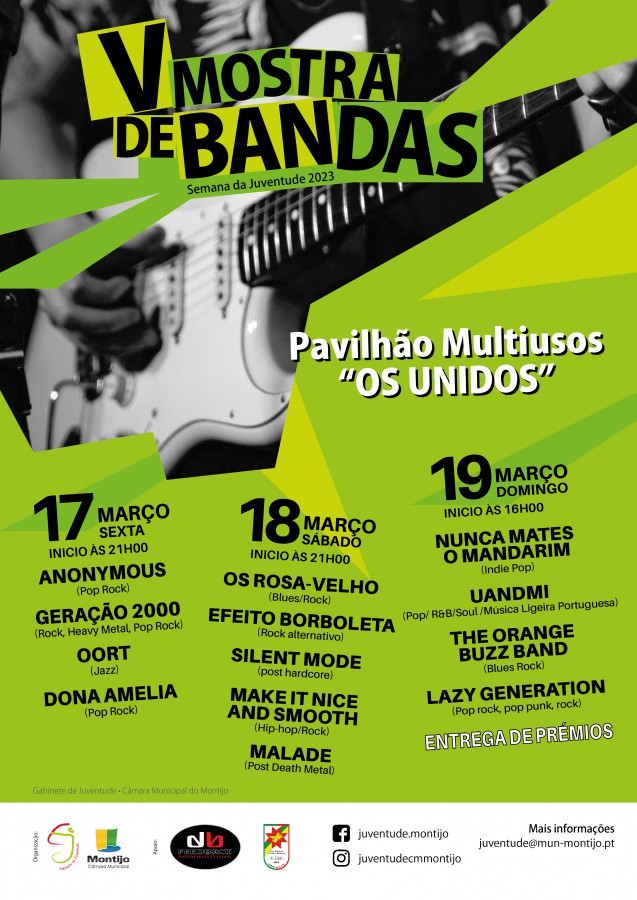 V Mostra de Bandas Semana da Juventude De volta ao Montijo a energia e espírito dos live Concert. Blues, Jazz e Rock
