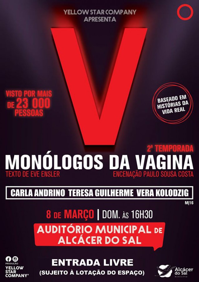 Teatro «Monólogos da Vagina» em Alcácer do Sal Celebra Dia Internacional da Mulher