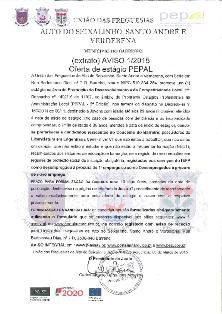 PUBLICIDADE UNIÃO DAS FREGUESIAS DE ALTO DO SEIXALINHO, SANTO ANDRÉ E VERDERENA (extrato) AVISO 1/2015 Oferta de estágio PEPAL>