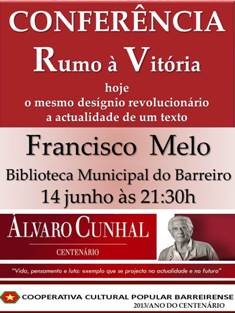 No Auditório da Biblioteca Municipal do Barreiro Conferência «RUMO À VITÓRIA» com Francisco Melo