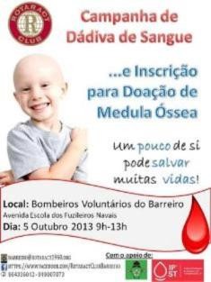 Iniciativa do Rotaract Club do Barreiro Campanha de Dádiva de Sangue e Inscrição para Doação de Medula Óssea