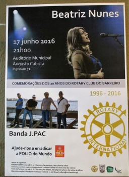 Rotary Clube do Barreiro assinala 20 anos Espectáculo com Beatriz Nunes e Banda J. PAC