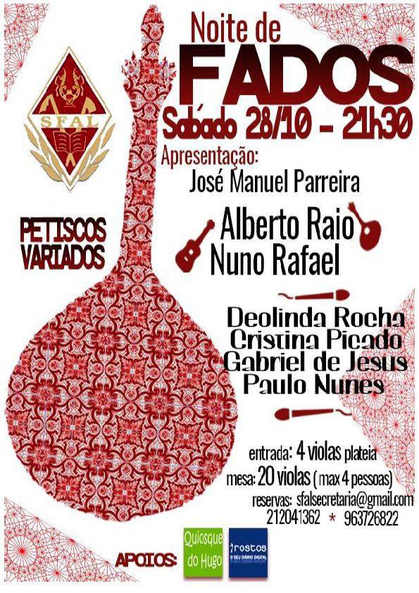 Barreiro – Na SFAL Sociedade Filarmónica Agrícola Lavradiense Noite de Fados dia 28 de Outubro