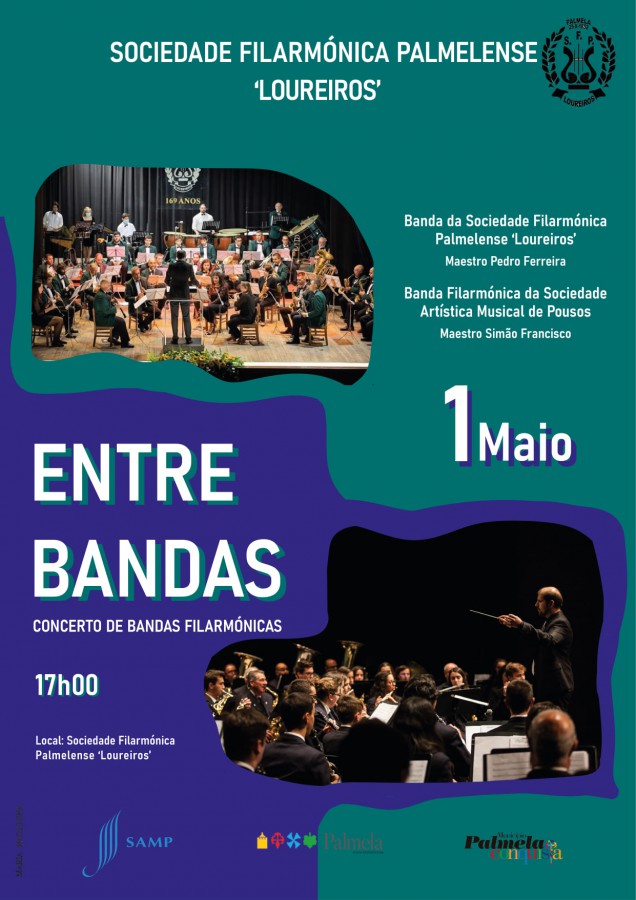 No auditório da Sociedade «Os Loureiros» em Palmela ENTRE BANDAS – Concerto de Bandas Filarmónicas.