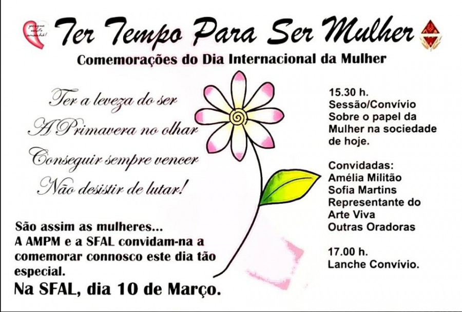 Barreiro – AMPM e SFAL promovem sessão – convívio Sobre «O papel da Mulher na sociedade de hoje»