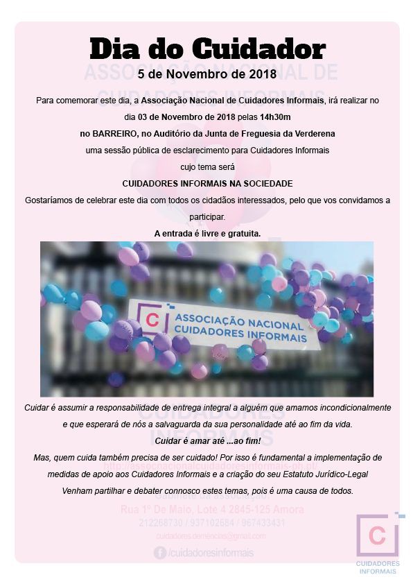 No Auditório da Junta de Freguesia da Verderena - Barreiro Sessão com o tema «O CUIDADOR INFORMAL NA SOCIEDADE» . Dia do Cuidador