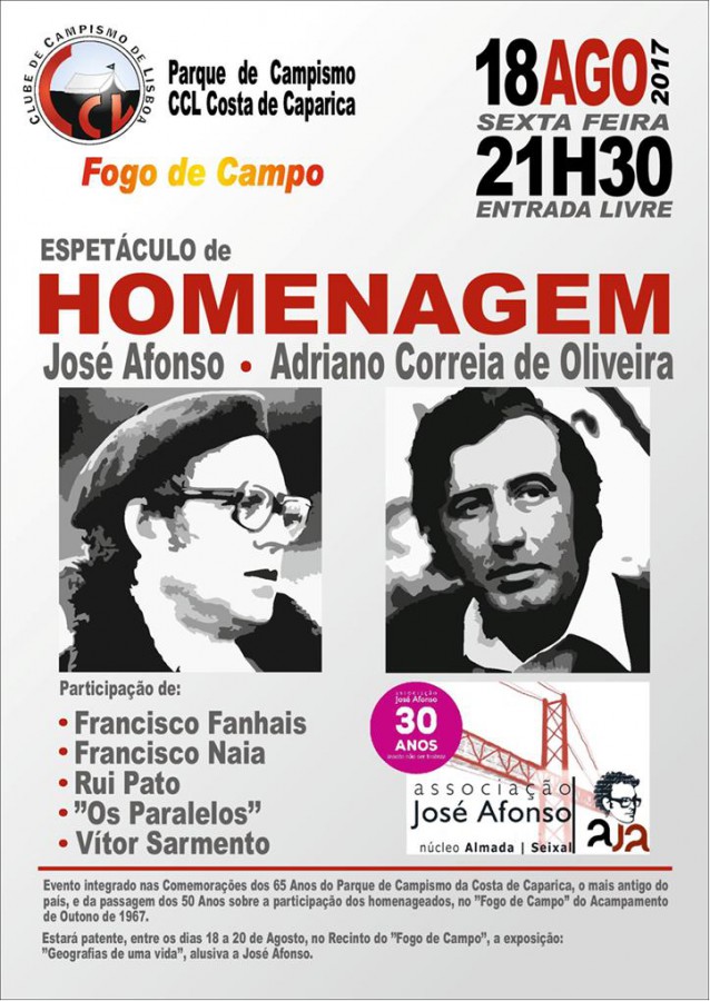 Almada - No Parque de Campismo do CCL na Costa de Caparica Espectáculo musical evoca José Afonso e de Adriano Correia de Oliveira Comemorações do 65º Aniversário da inauguração do Parque