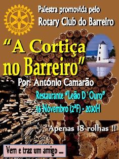 Rotary Clube do Barreiro promove jantar-palestra António Camarão fala sobre «A Cortiça no Barreiro»