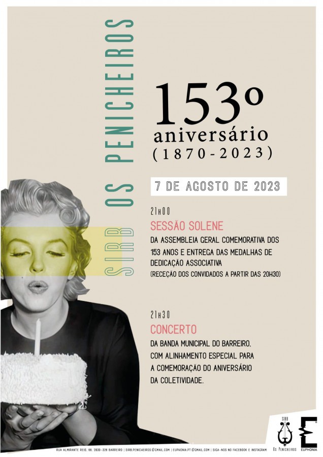 BARREIRO - SIRB «Os Penicheiros» comemora 153º aniversário Sessão Solene e Concerto da Banda Municipal do Barreiro . Hoje dia 7 de agosto