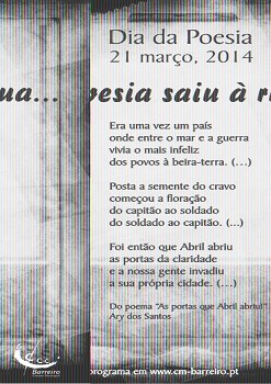 BARREIRO «A POESIA SAIU À RUA» Leitura e distribuição de Poemas nas Ruas do Concelho