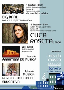 BARREIRO «A CIDADE E A MÚSICA» Vários espetáculos musicais durante o mês de outubro