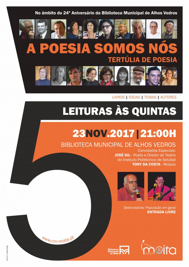 Moita - Tertúlia poética vai reunir poetas do concelho Na Biblioteca de Alhos Vedros com Leituras às Quintas