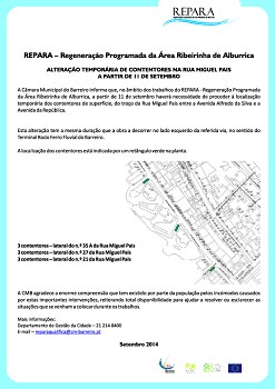 Programa Repara no Barreiro ALTERAÇÃO TEMPORÁRIA DE CONTENTORES NA RUA MIGUEL PAIS