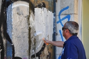 Pintura do Muro do Luso FC - Barreiro Com imagem alusiva à Defesa da Água Pública