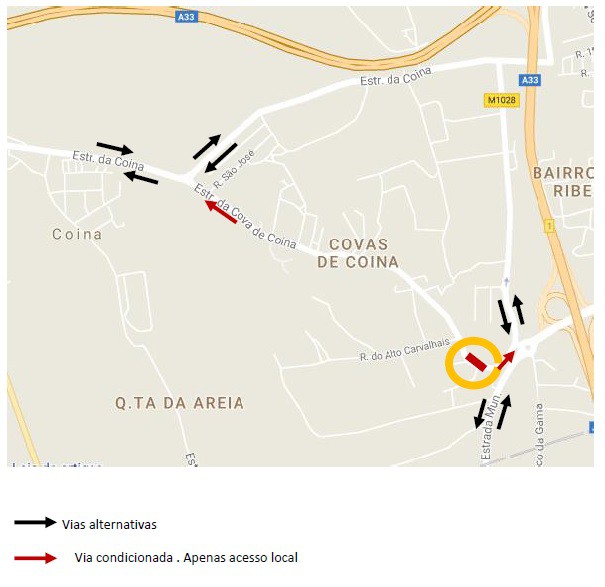 Barreiro - Trabalhos na rede de saneamento Estrada de Covas de Coina . Interdição de Trânsito
