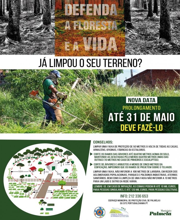 Município de Palmela Limpeza de terrenos prazo prolongado até 31 de maio