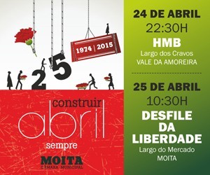 Câmara Municipal da Moita saúda o 25 de Abril e o 1º de Maio todos os trabalhadores e toda a população do seu concelho