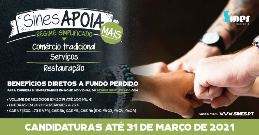 Município de Sines alarga apoios financeiros a empresas Para comércio tradicional e restauração e inclui empresas do regime simplificado