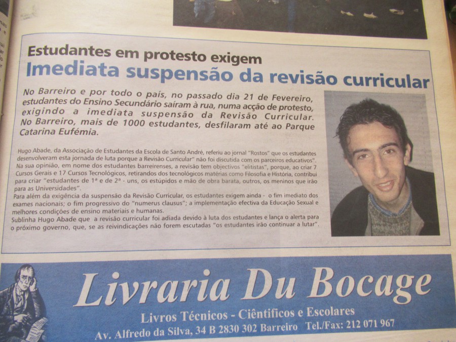 No jornal Rostos…há 20 anos! Mais de mil estudantes nas ruas do Barreiro numa acção de protesto