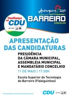Barreiro - CDU apresenta candidaturas às autárquicas 2013 Carlos Humberto candidato à Presidência da Câmara