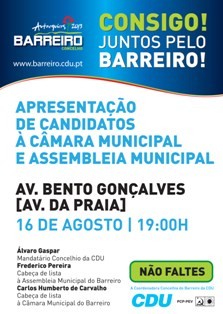 CDU apresenta na Avenida da Praia - Barreiro Candidatos à Câmara e Assembleia Municpal
