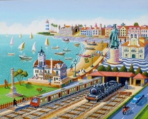No Casino Estoril a Pintura Naïf com dois temas - Agricultura e Turismo -
