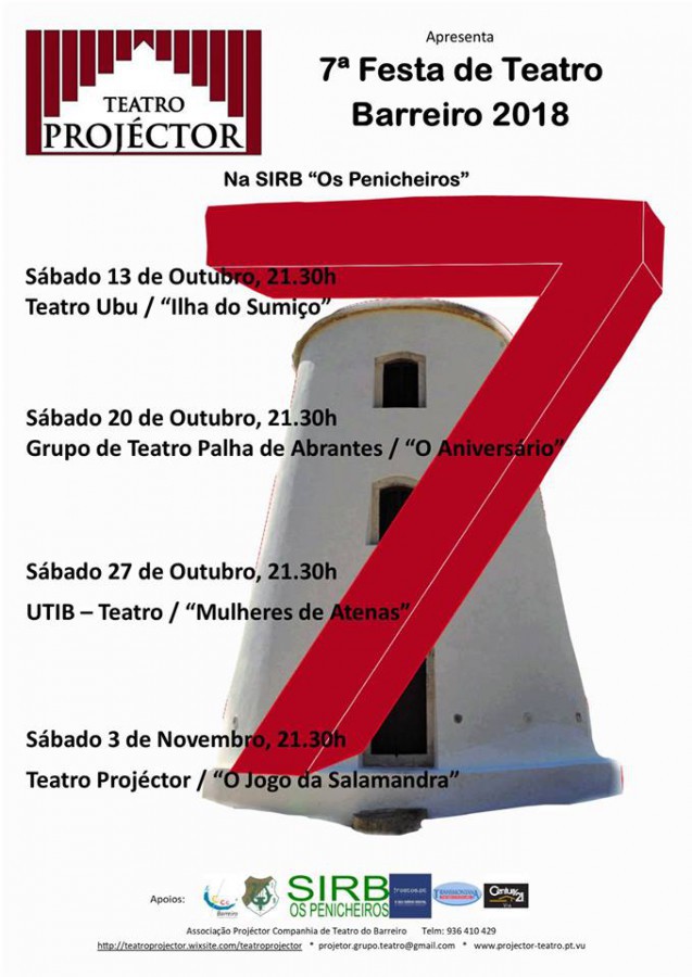 Projéctor organiza 7ª Festa de Teatro do Barreiro 2018 Abertura hoje dia 13 de Outubro com o Grupo UBU da Costa da Caparica.