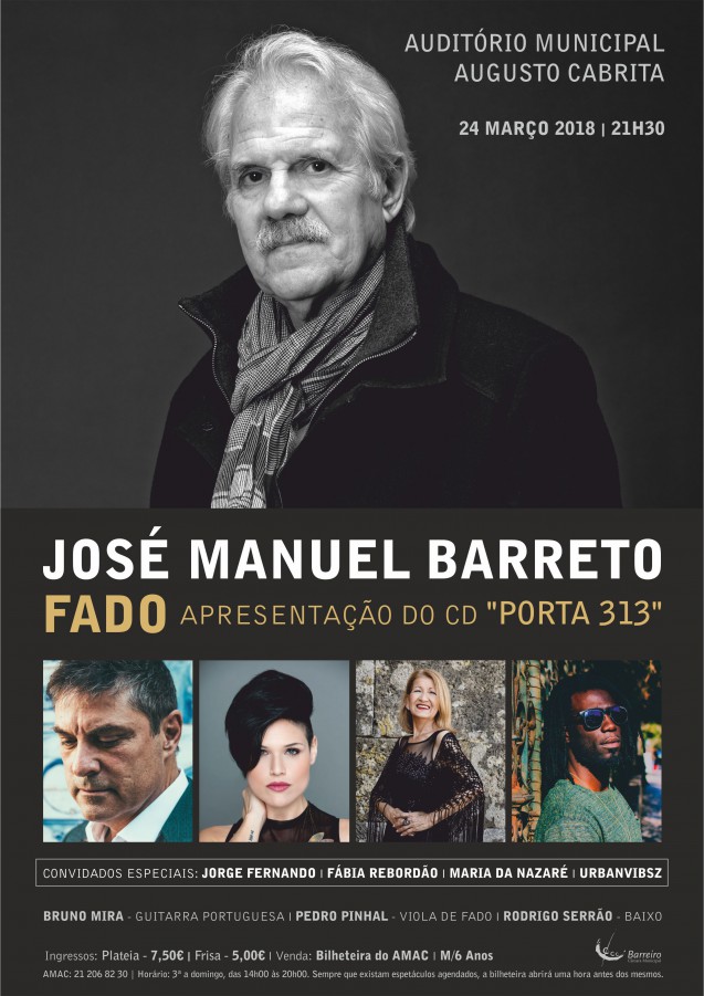 No Barreiro, cidade que o viu nascer Concerto de Fado com José Manuel Barreto