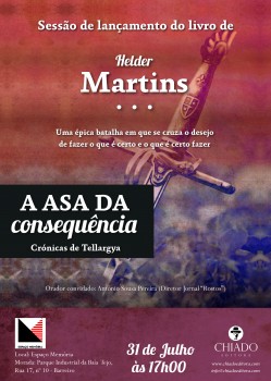 Barreiro - Espaço Memória vai receber Sessão de Lançamento do livro de Helder Martins «A Asa da Consequência – Crónicas de Tellargya»