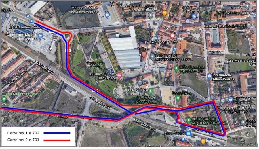 Condicionamento de Trânsito em Alhos Vedros Carreiras 1, 2, 701 e 702 irão fazer um percurso alternativo
