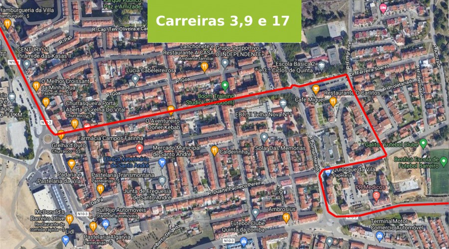 Transportes Colectivos do Barreiro Carreiras 3, 9 e 17 efetuarão percurso alternativo . Dia 31 de agosto