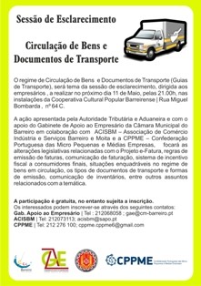 Sessão de esclarecimento no Barreiro Sobre Regime de Circulação de Bens e Documentos de Transporte ADIADA