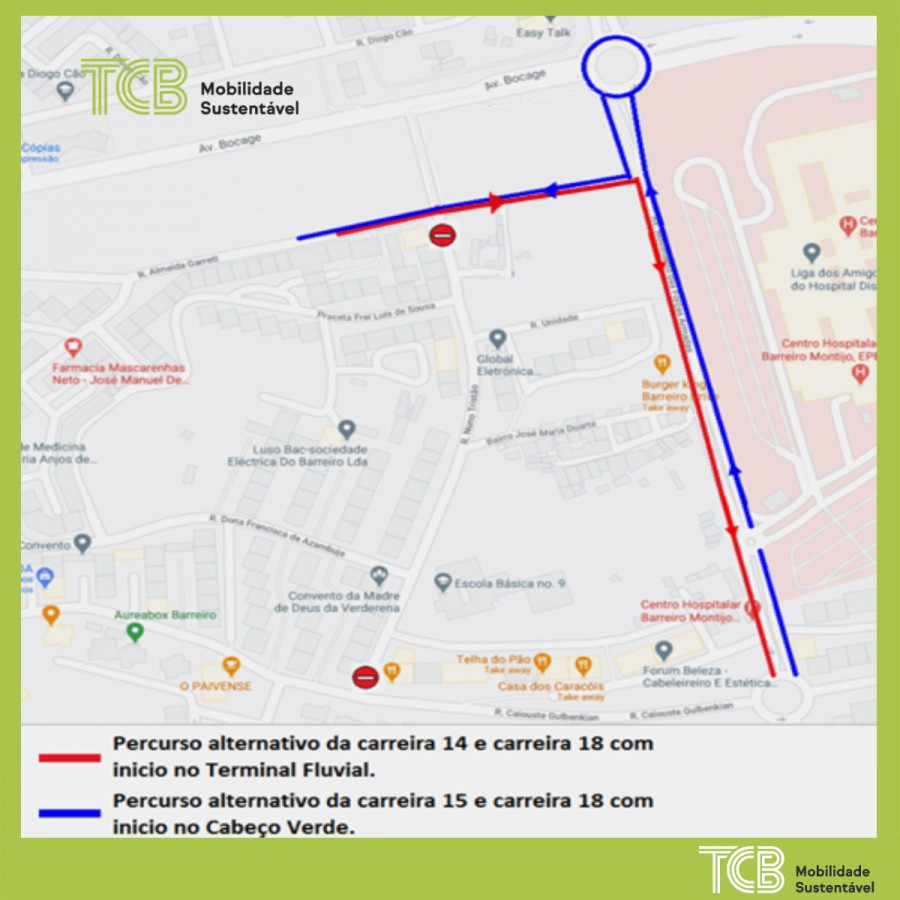 Transportes Colectivos do Barreiro Alteração provisória de percursos . Carreiras 14, 15 e 18