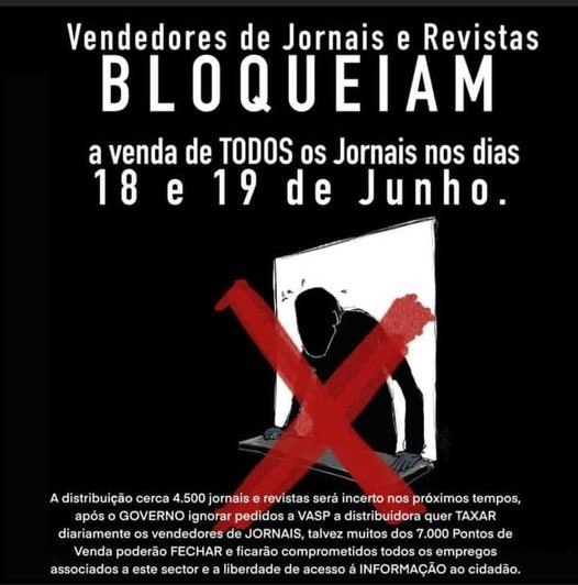 Associação Nacional de Vendedores de Imprensa Nos dias 18 e 19 de Junho vão bloquear a venda de Jornais . Barreiro adere