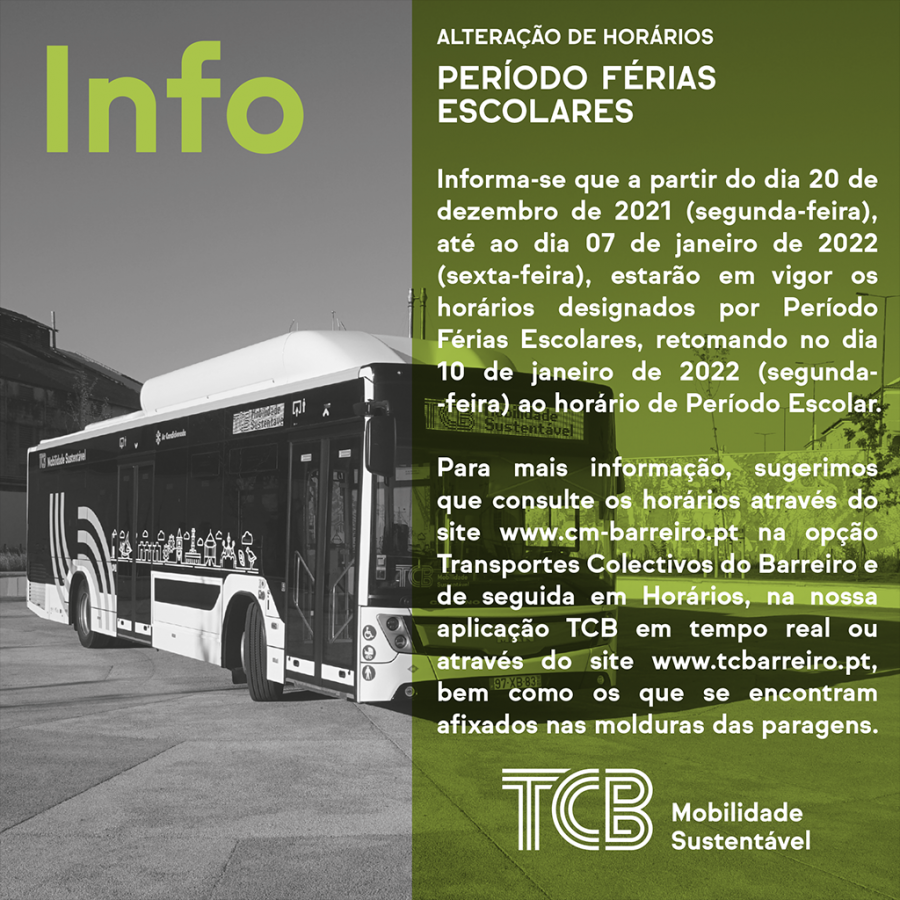 Transportes Colectivos do Barreiro ALTERAÇÃO DE HORÁRIOS - Período Férias Escolares
