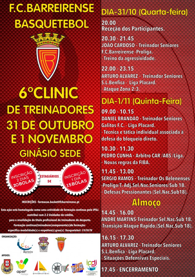 Barreiro - Futebol Clube Barreirense organiza o 6º Clinic de Treinadores Melhoria técnica da modalidade e da formação de Jogadores