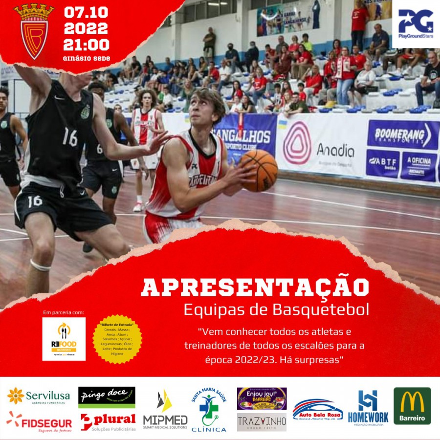 No Ginásio sede do FC Barreirense Apresentação das equipas de Basquetebol para a temporada . Recolha de alimentos para Refood-Barreiro.