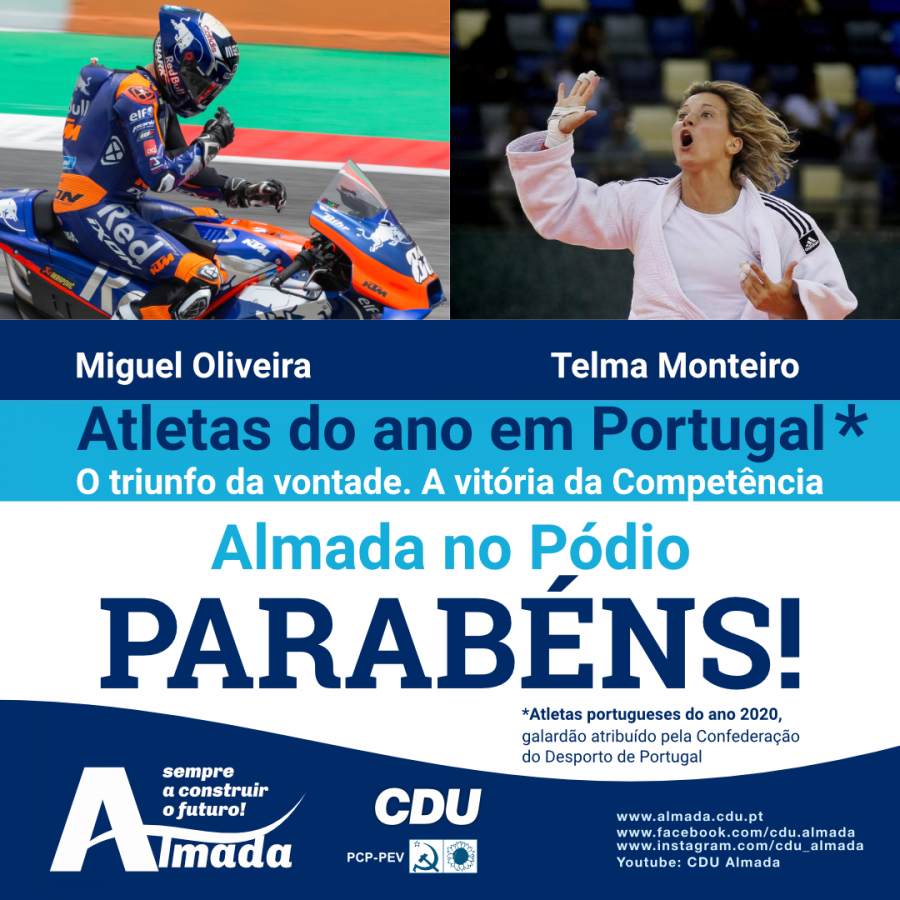 Telma Monteiro e Miguel Oliveira atletas do ano em Portugal CDU de Almada apresenta aos atletas almadenses as mais calorosas felicitações