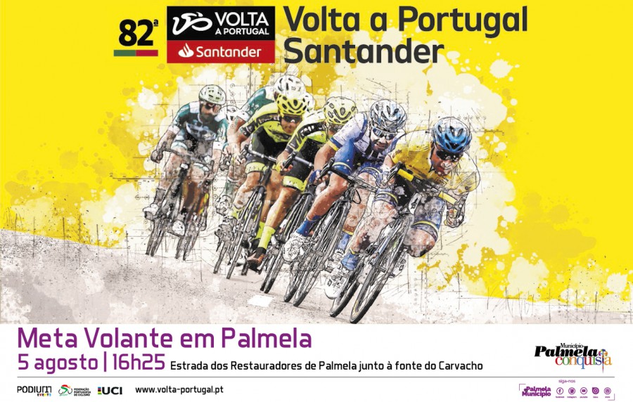 Castelo de Palmela iluminado de amarelo para receber Rafael Reis, líder da Volta a Portugal
