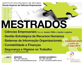 Setúbal - Formação avançada nas áreas de gestão, contabilidade e ciências empresariais Candidaturas a decorrer para Mestrados na Escola Superior de Ciências Empresariais do IPS