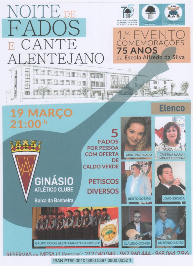 No Ginásio Atlético Clube – Baixa da Banheira Recebe 1º evento dos 75 anos da Escola Alfredo da Silva – Barreiro Noite de Fados e Cante Alentejano