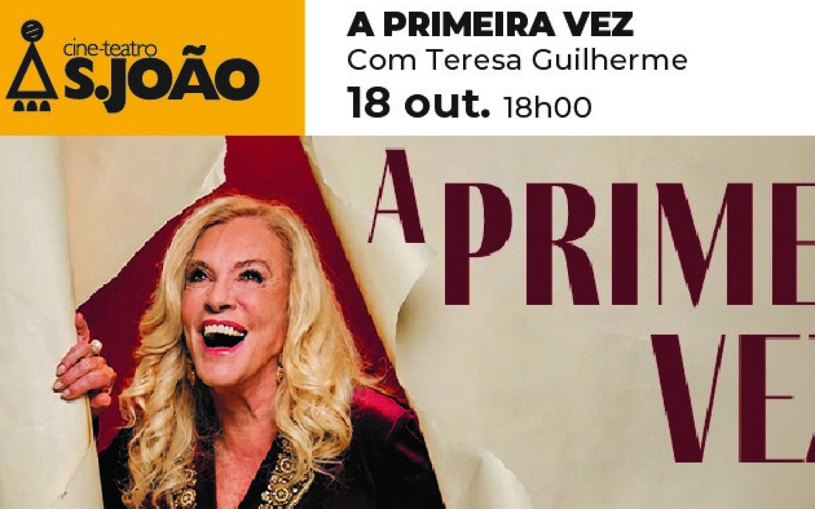 Cine-Teatro S. João em Palmela Recebe do espetáculo “A Primeira Vez” com Teresa Guilherme