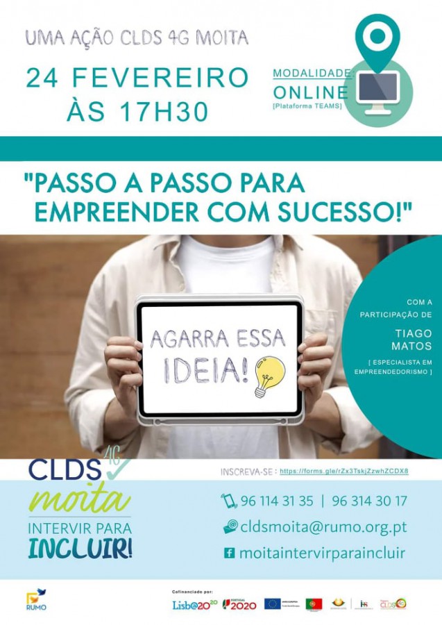 CLDS4GMoita promove ação online destinada a empreendedores/as «AGARRA ESSA IDEIA! PASSO A PASSO PARA EMPREENDER COM SUCESSO!»