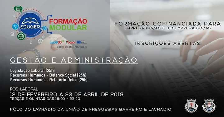 Barreiro - No Lavradio formação pós Laboral em Gestão e Administração As inscrições estão abertas