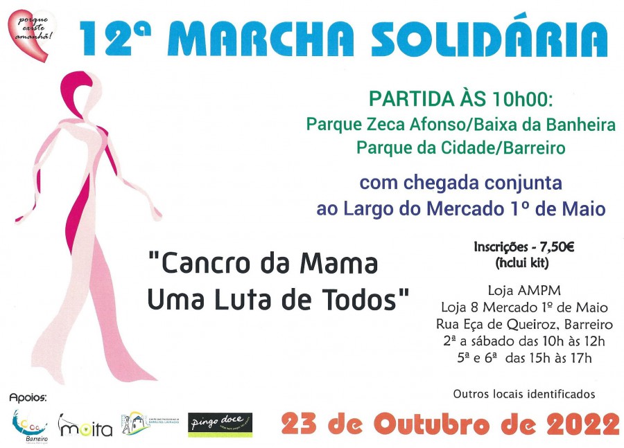 Associação de Mulheres com Patologia Mamária Marcha Solidária 2022 une de novo os concelhos do Barreiro e Moita . Hoje 23 de Outubro - 10 horas