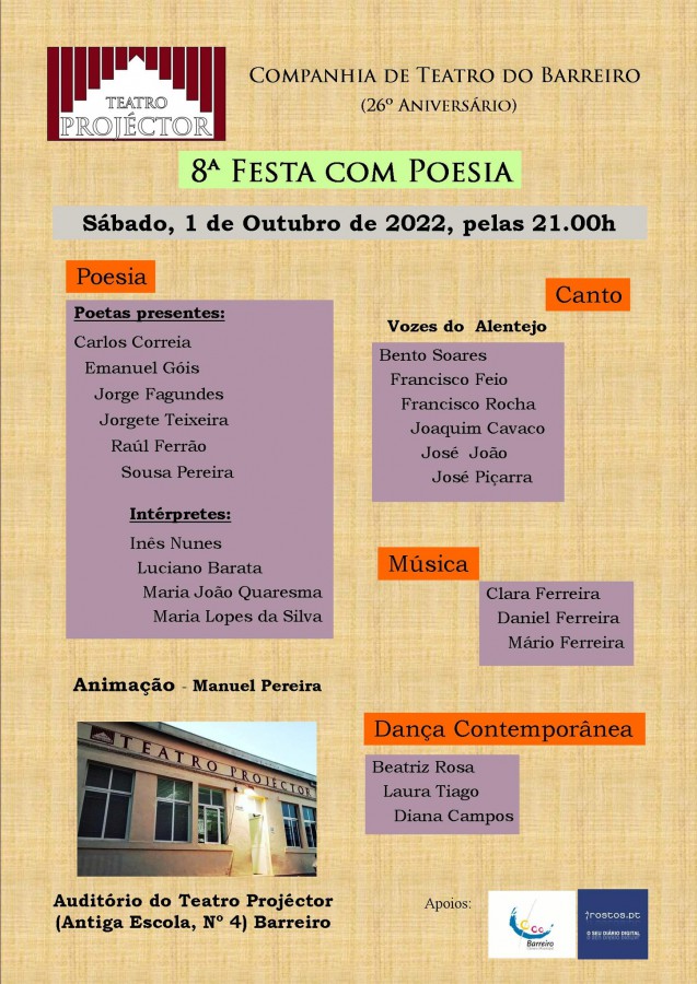 Projéctor - Companhia de Teatro do Barreiro 8ª Fresta com Poesia no dia 1 de Outubro Celebra 26º aniversário