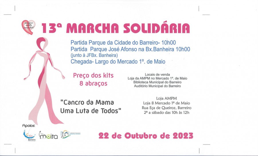 AMPM - Associação de Mulheres com Patologia Mamária Marcha terá o início em dois concelhos Barreiro e Moita .22 de outubro - 10 horas